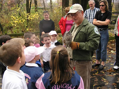 Steve Dome with Otis talking to a group